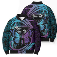 Personalised Polynesia Suicide Prevention Month Bomber Puffer Jacket Semicolon Butterfly Never Give Up Polynesian Pattern LT22 - Polynesian Pride
