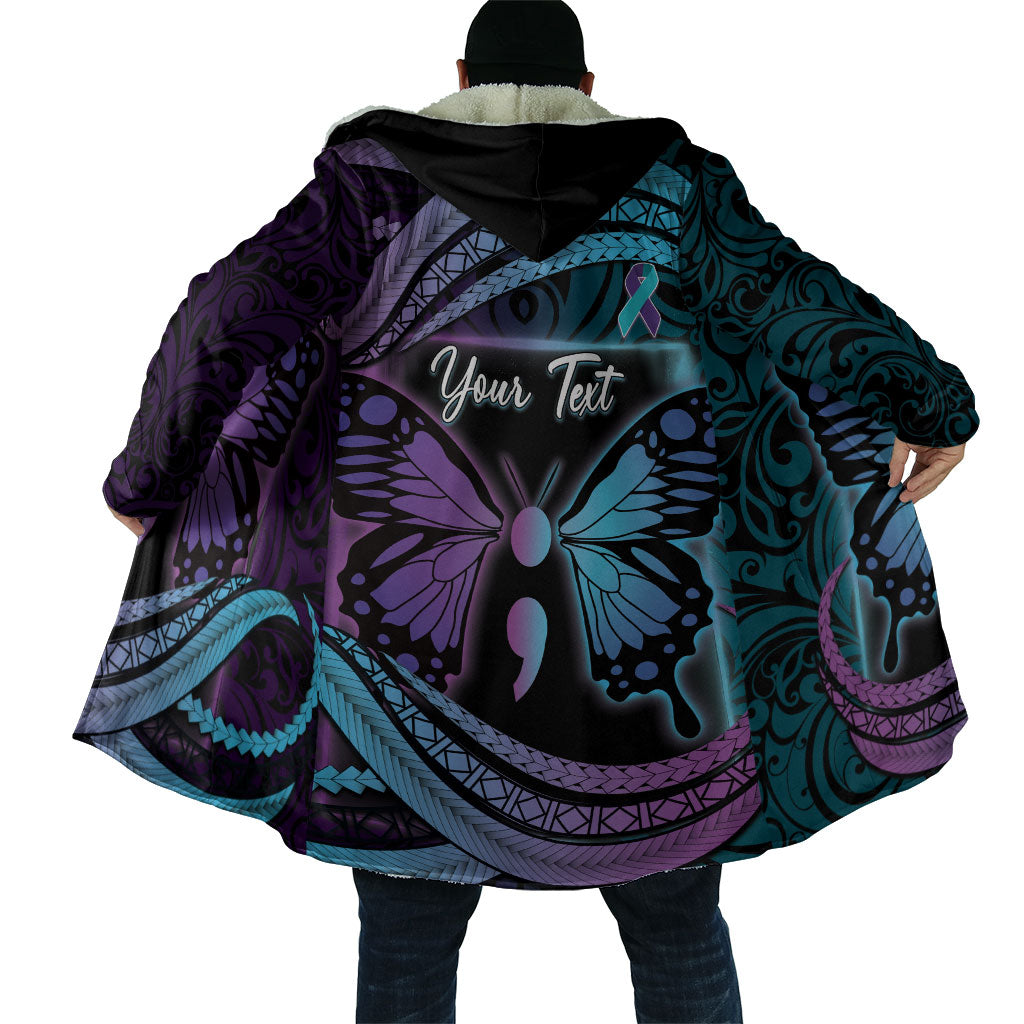 Personalised Polynesia Suicide Prevention Month Cloak Semicolon Butterfly Never Give Up Polynesian Pattern LT22 - Polynesian Pride