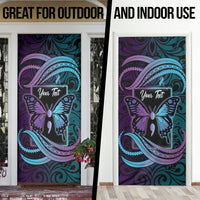 Personalised Polynesia Suicide Prevention Month Door Cover Semicolon Butterfly Never Give Up Polynesian Pattern LT22 - Polynesian Pride