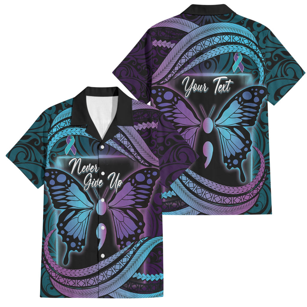 Personalised Polynesia Suicide Prevention Month Family Matching Long Sleeve Bodycon Dress and Hawaiian Shirt Semicolon Butterfly Never Give Up Polynesian Pattern LT22 Dad's Shirt - Short Sleeve Teal - Polynesian Pride