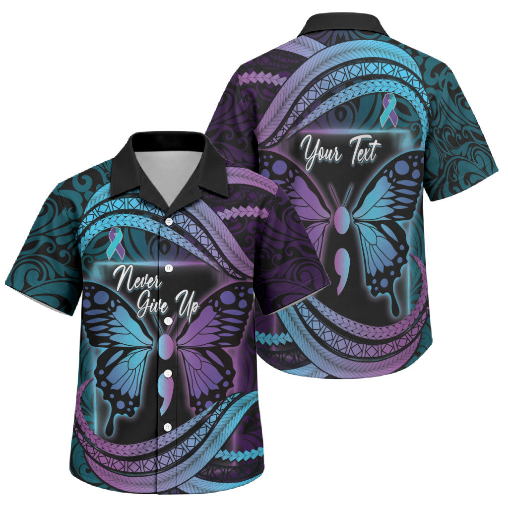 Personalised Polynesia Suicide Prevention Month Family Matching Long Sleeve Bodycon Dress and Hawaiian Shirt Semicolon Butterfly Never Give Up Polynesian Pattern LT22 Son's Shirt Teal - Polynesian Pride