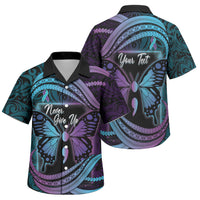 Personalised Polynesia Suicide Prevention Month Family Matching Short Sleeve Bodycon Dress and Hawaiian Shirt Semicolon Butterfly Never Give Up Polynesian Pattern LT22 Son's Shirt Teal - Polynesian Pride