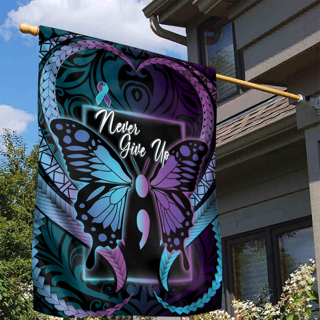 Polynesia Suicide Prevention Month Garden Flag Semicolon Butterfly Never Give Up Polynesian Pattern LT22 - Polynesian Pride
