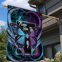 Polynesia Suicide Prevention Month Garden Flag Semicolon Butterfly Never Give Up Polynesian Pattern LT22 - Polynesian Pride