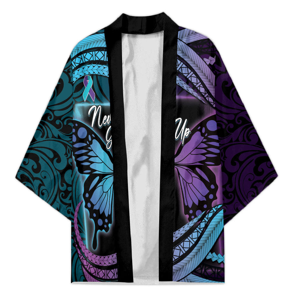 Personalised Polynesia Suicide Prevention Month Kimono Semicolon Butterfly Never Give Up Polynesian Pattern