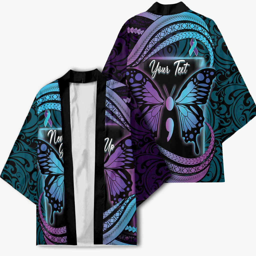 Personalised Polynesia Suicide Prevention Month Kimono Semicolon Butterfly Never Give Up Polynesian Pattern LT22 - Polynesian Pride
