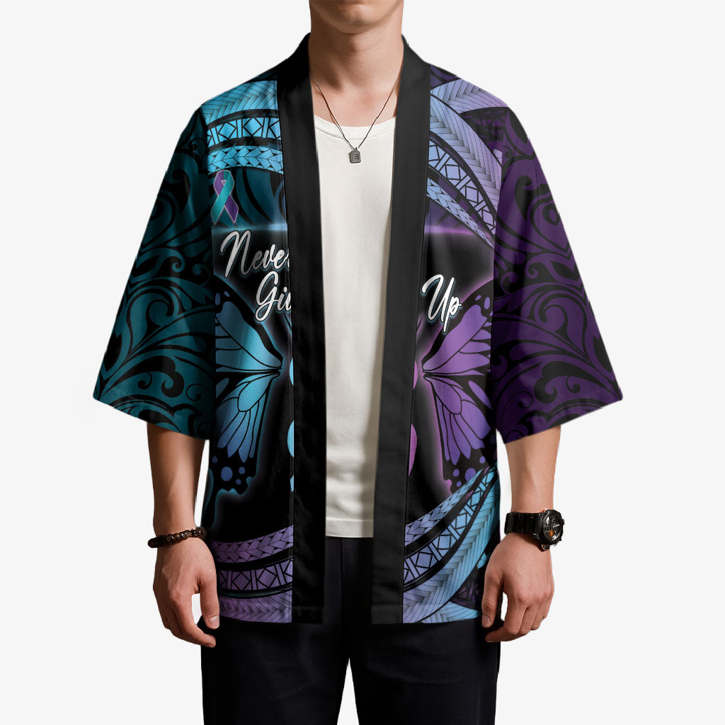 Personalised Polynesia Suicide Prevention Month Kimono Semicolon Butterfly Never Give Up Polynesian Pattern LT22 - Polynesian Pride