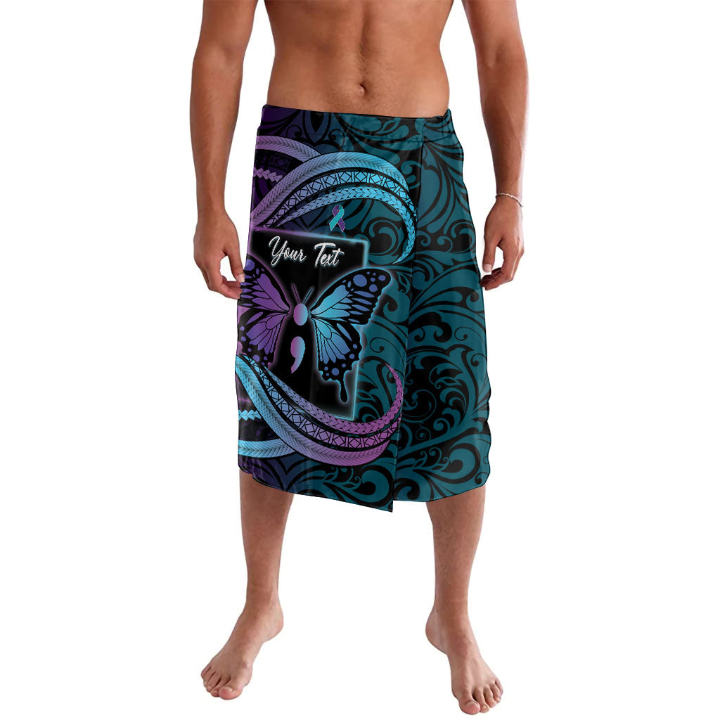 Personalised Polynesia Suicide Prevention Month Lavalava Semicolon Butterfly Never Give Up Polynesian Pattern LT22 Teal - Polynesian Pride