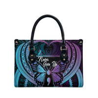 Polynesia Suicide Prevention Month Leather Bag Semicolon Butterfly Never Give Up Polynesian Pattern LT22 - Polynesian Pride