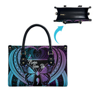 Polynesia Suicide Prevention Month Leather Bag Semicolon Butterfly Never Give Up Polynesian Pattern LT22 - Polynesian Pride