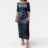 Personalised Polynesia Suicide Prevention Month Puletasi Semicolon Butterfly Never Give Up Polynesian Pattern LT22 Long Dress Teal - Polynesian Pride