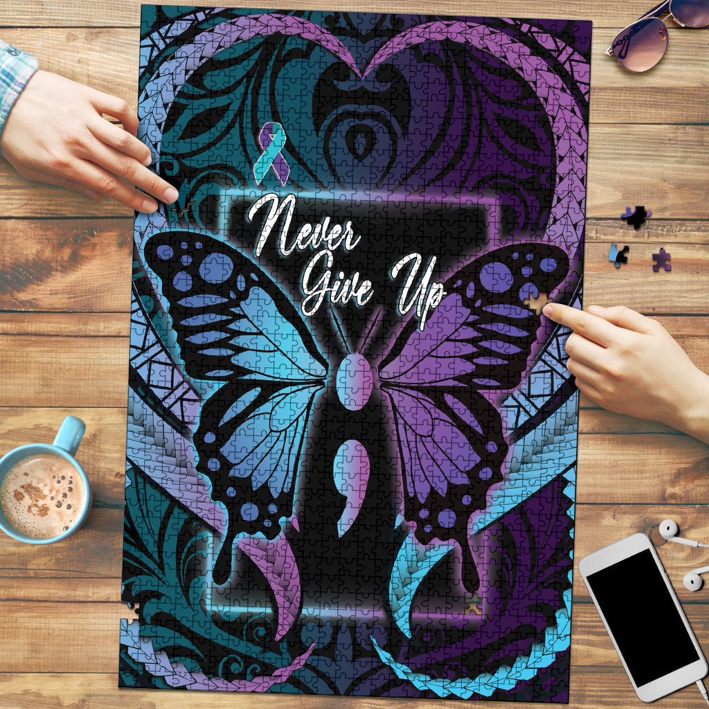 Polynesia Suicide Prevention Month Puzzle Semicolon Butterfly Never Give Up Polynesian Pattern