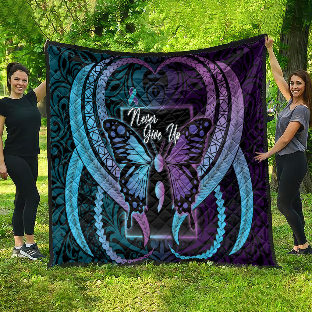 Polynesia Suicide Prevention Month Quilt Semicolon Butterfly Never Give Up Polynesian Pattern LT22 - Polynesian Pride