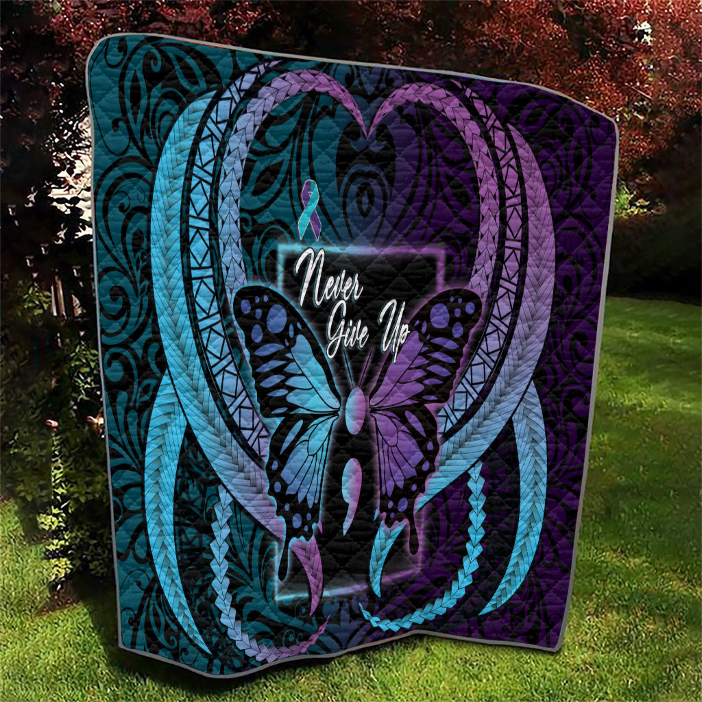Polynesia Suicide Prevention Month Quilt Semicolon Butterfly Never Give Up Polynesian Pattern LT22 - Polynesian Pride
