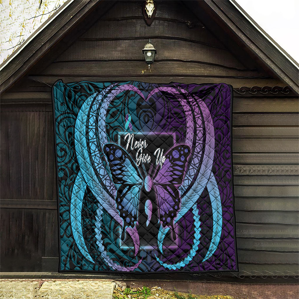 Polynesia Suicide Prevention Month Quilt Semicolon Butterfly Never Give Up Polynesian Pattern LT22 - Polynesian Pride