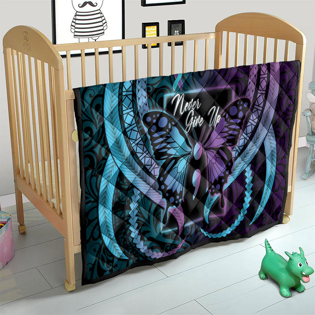 Polynesia Suicide Prevention Month Quilt Semicolon Butterfly Never Give Up Polynesian Pattern LT22 - Polynesian Pride