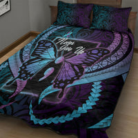 Polynesia Suicide Prevention Month Quilt Bed Set Semicolon Butterfly Never Give Up Polynesian Pattern LT22 - Polynesian Pride