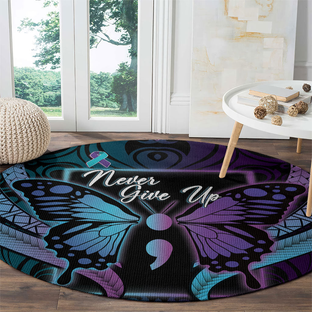 Polynesia Suicide Prevention Month Round Carpet Semicolon Butterfly Never Give Up Polynesian Pattern LT22 - Polynesian Pride