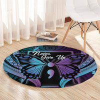 Polynesia Suicide Prevention Month Round Carpet Semicolon Butterfly Never Give Up Polynesian Pattern LT22 - Polynesian Pride