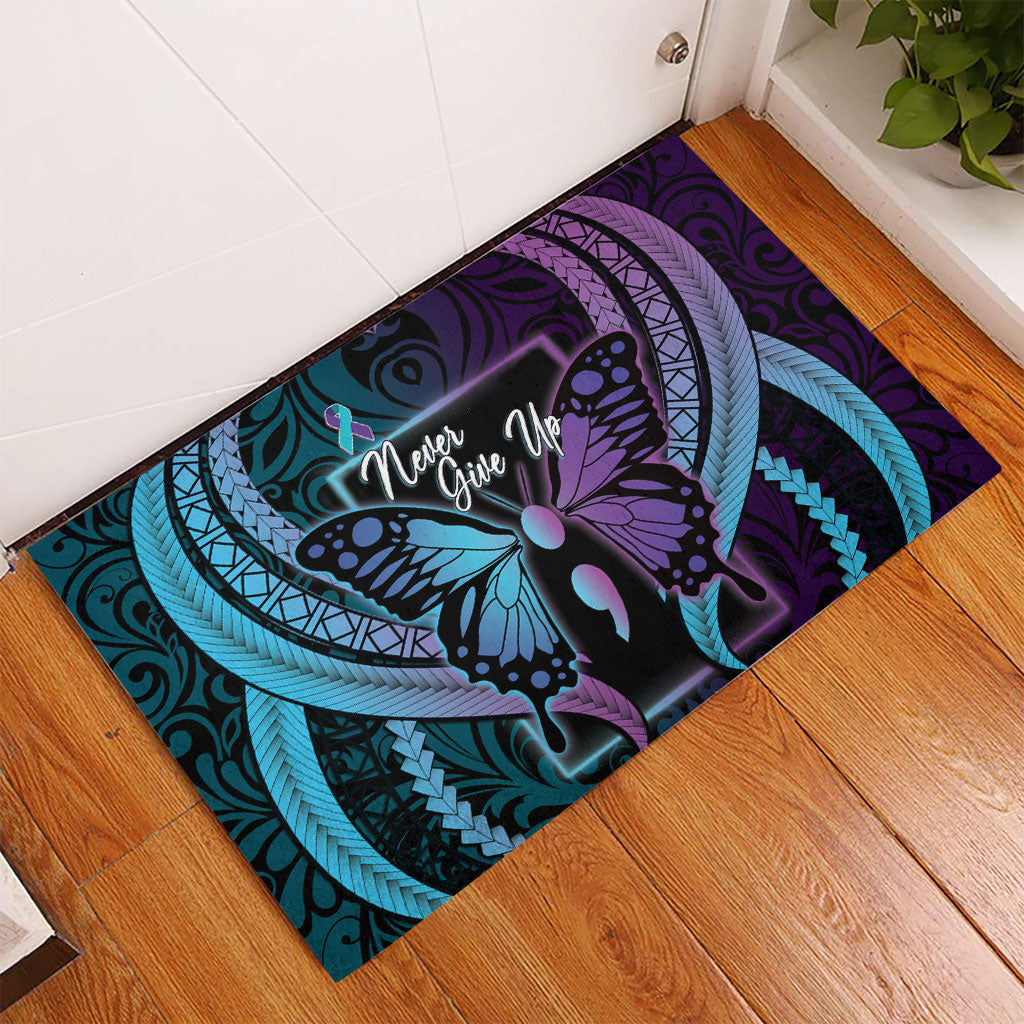 Polynesia Suicide Prevention Month Rubber Doormat Semicolon Butterfly Never Give Up Polynesian Pattern LT22 - Polynesian Pride