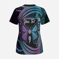 Personalised Polynesia Suicide Prevention Month Scrub Top Semicolon Butterfly Never Give Up Polynesian Pattern LT22 - Polynesian Pride