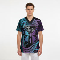 Personalised Polynesia Suicide Prevention Month Scrub Top Semicolon Butterfly Never Give Up Polynesian Pattern LT22 - Polynesian Pride
