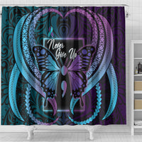 Polynesia Suicide Prevention Month Shower Curtain Semicolon Butterfly Never Give Up Polynesian Pattern LT22 - Polynesian Pride