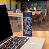 Personalised Polynesia Suicide Prevention Month Skinny Tumbler Semicolon Butterfly Never Give Up Polynesian Pattern LT22 - Polynesian Pride