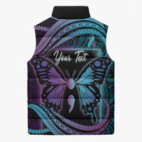 Personalised Polynesia Suicide Prevention Month Sleeveless Puffer Jacket Semicolon Butterfly Never Give Up Polynesian Pattern LT22 - Polynesian Pride