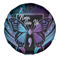 Polynesia Suicide Prevention Month Spare Tire Cover Semicolon Butterfly Never Give Up Polynesian Pattern LT22 - Polynesian Pride