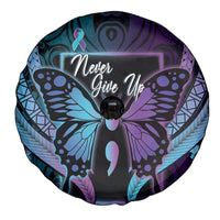 Polynesia Suicide Prevention Month Spare Tire Cover Semicolon Butterfly Never Give Up Polynesian Pattern LT22 - Polynesian Pride