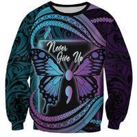 Personalised Polynesia Suicide Prevention Month Sweatshirt Semicolon Butterfly Never Give Up Polynesian Pattern LT22 Unisex Teal - Polynesian Pride