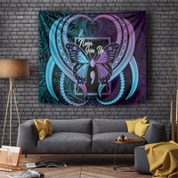 Polynesia Suicide Prevention Month Tapestry Semicolon Butterfly Never Give Up Polynesian Pattern LT22 Teal - Polynesian Pride