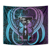 Polynesia Suicide Prevention Month Tapestry Semicolon Butterfly Never Give Up Polynesian Pattern LT22 - Polynesian Pride