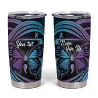 Personalised Polynesia Suicide Prevention Month Tumbler Cup Semicolon Butterfly Never Give Up Polynesian Pattern LT22 Teal - Polynesian Pride