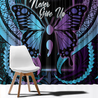 Polynesia Suicide Prevention Month Window Curtain Semicolon Butterfly Never Give Up Polynesian Pattern LT22 - Polynesian Pride