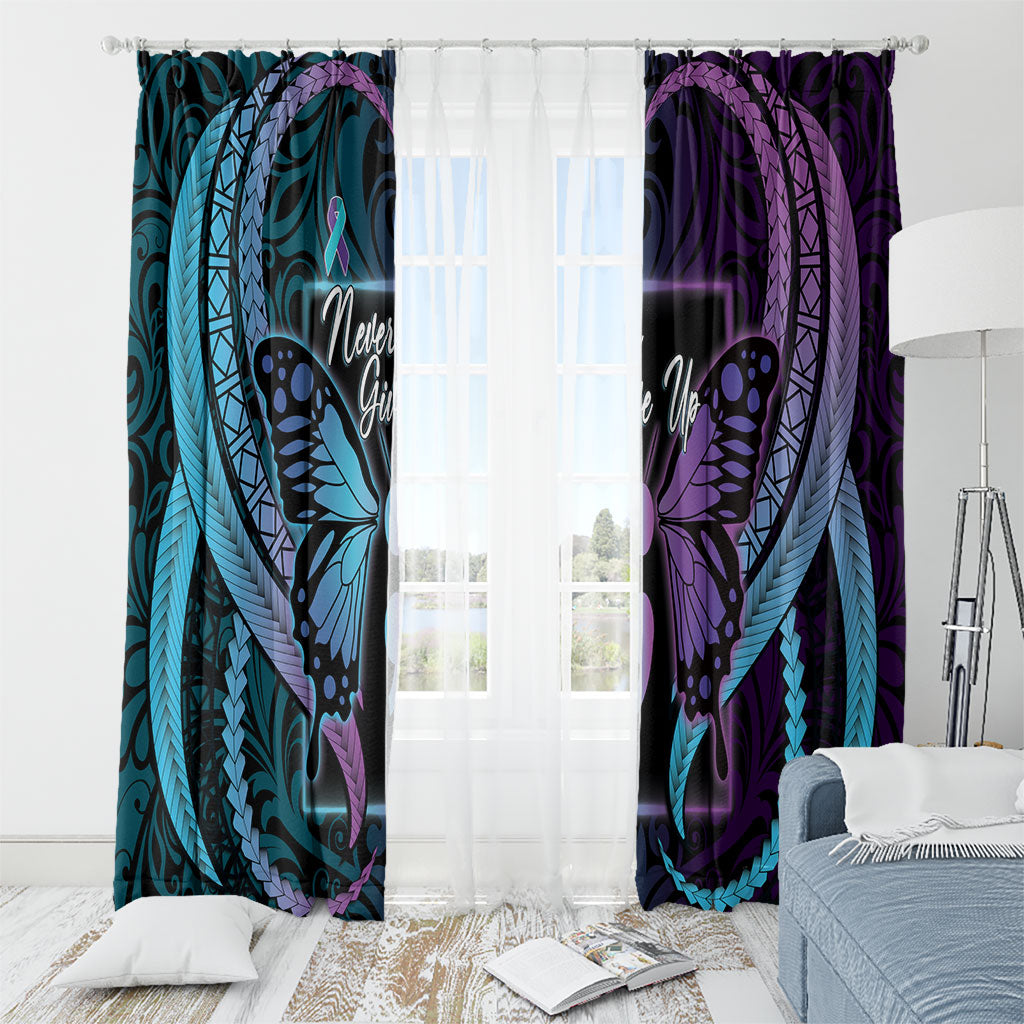 Polynesia Suicide Prevention Month Window Curtain Semicolon Butterfly Never Give Up Polynesian Pattern LT22 - Polynesian Pride