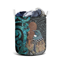 New Zealand Tui Bird Wahaika Laundry Basket Maori Weapon Paua Shell Koru Pattern LT22 - Polynesian Pride
