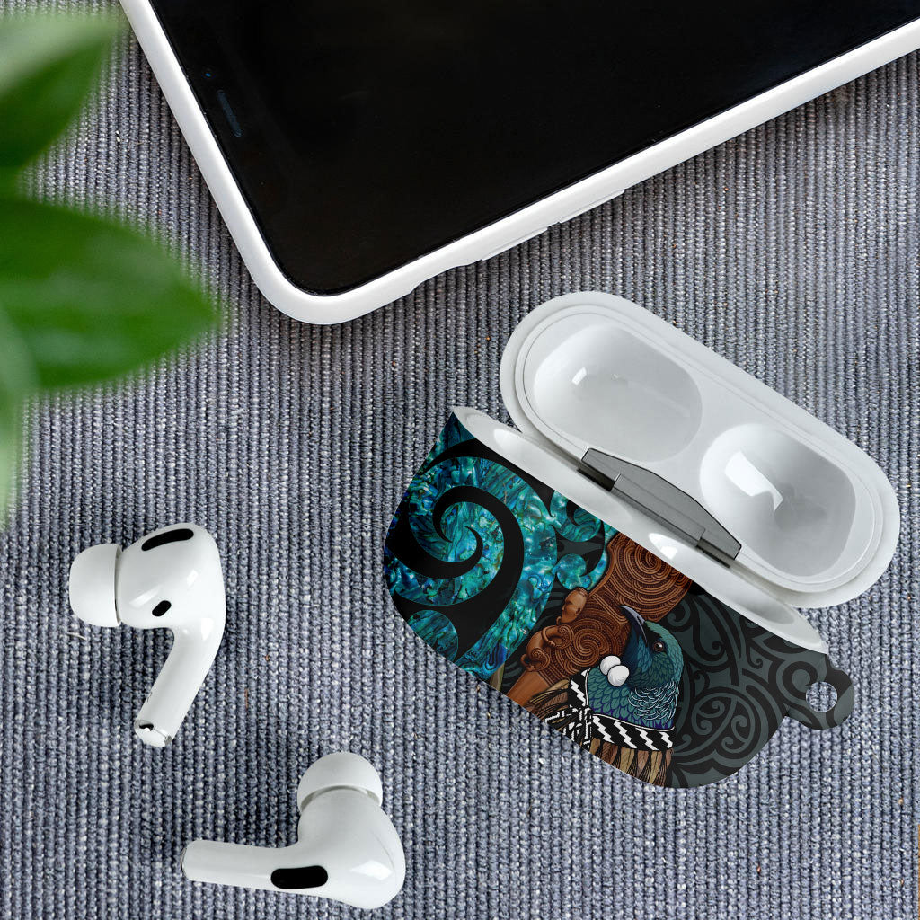 New Zealand Tui Bird Wahaika AirPods Case Maori Weapon Paua Shell Koru Pattern LT22 - Polynesian Pride