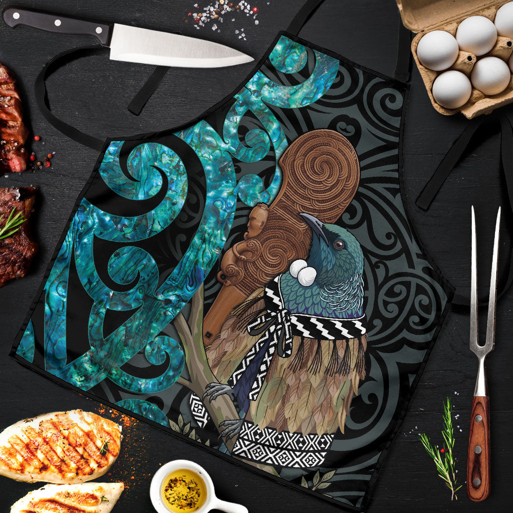 New Zealand Tui Bird Wahaika Apron Maori Weapon Paua Shell Koru Pattern LT22 Black - Polynesian Pride