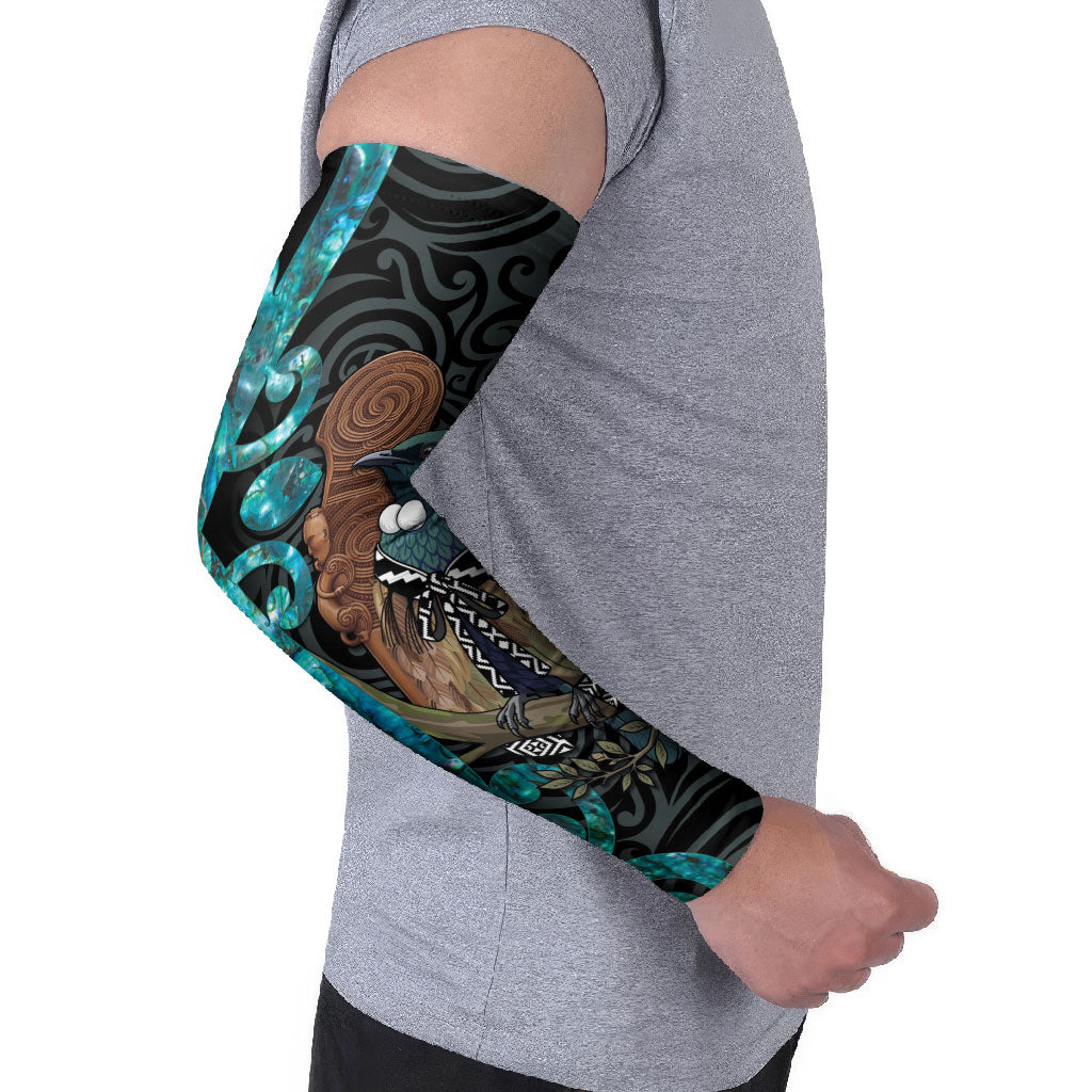 New Zealand Tui Bird Wahaika Arm Sleeves Maori Weapon Paua Shell Koru Pattern LT22 - Polynesian Pride