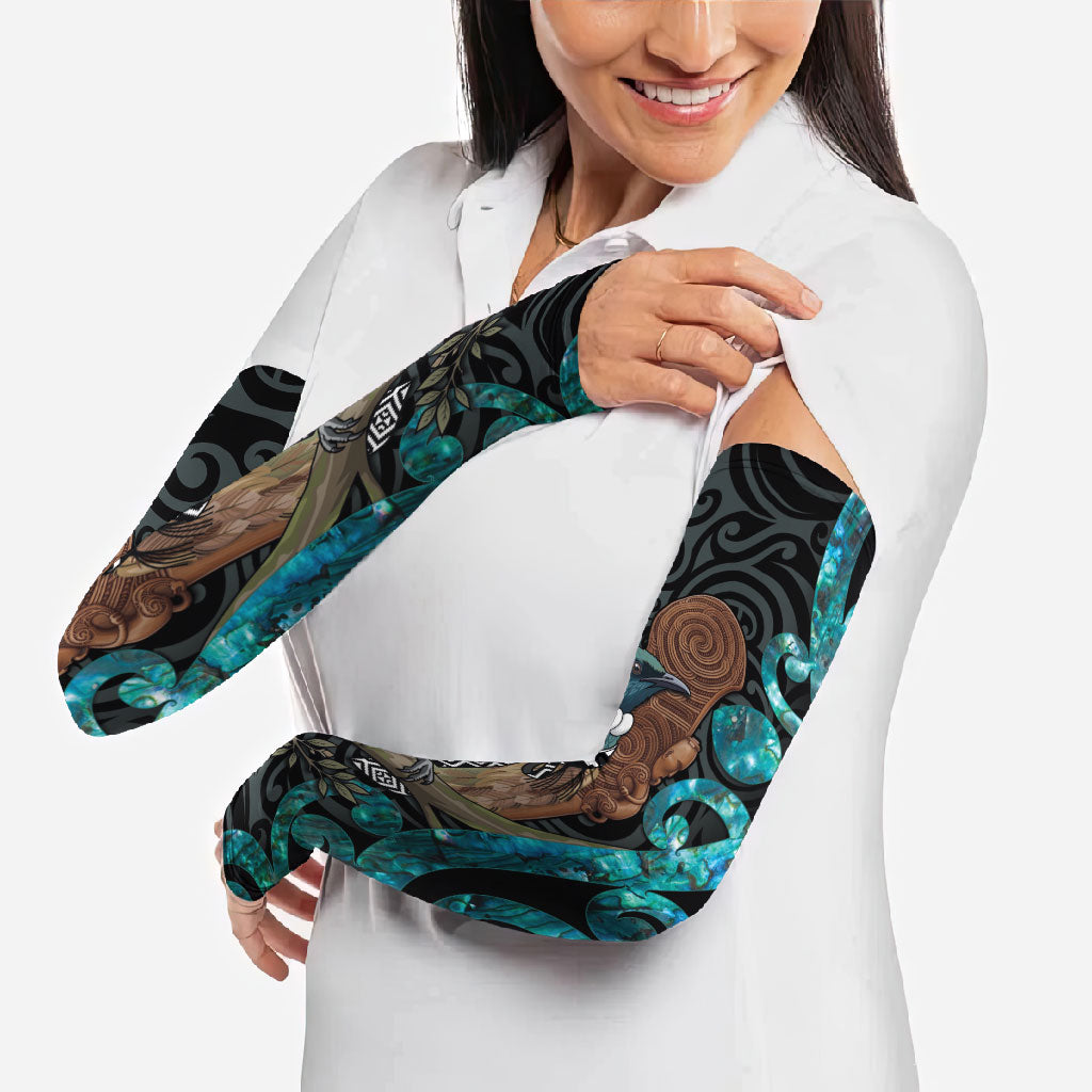 New Zealand Tui Bird Wahaika Arm Sleeves Maori Weapon Paua Shell Koru Pattern LT22 - Polynesian Pride