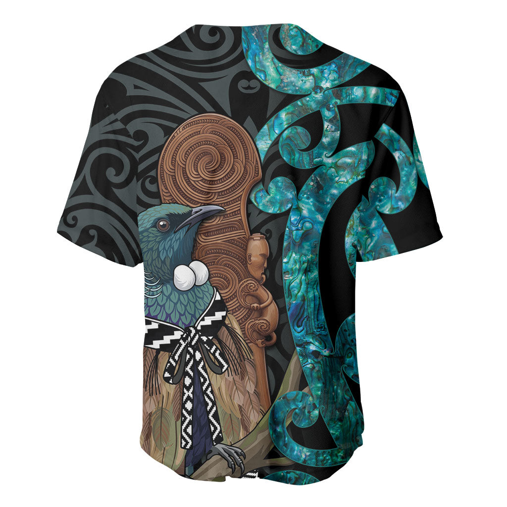 New Zealand Tui Bird Wahaika Baseball Jersey Maori Weapon Paua Shell Koru Pattern LT22 - Polynesian Pride