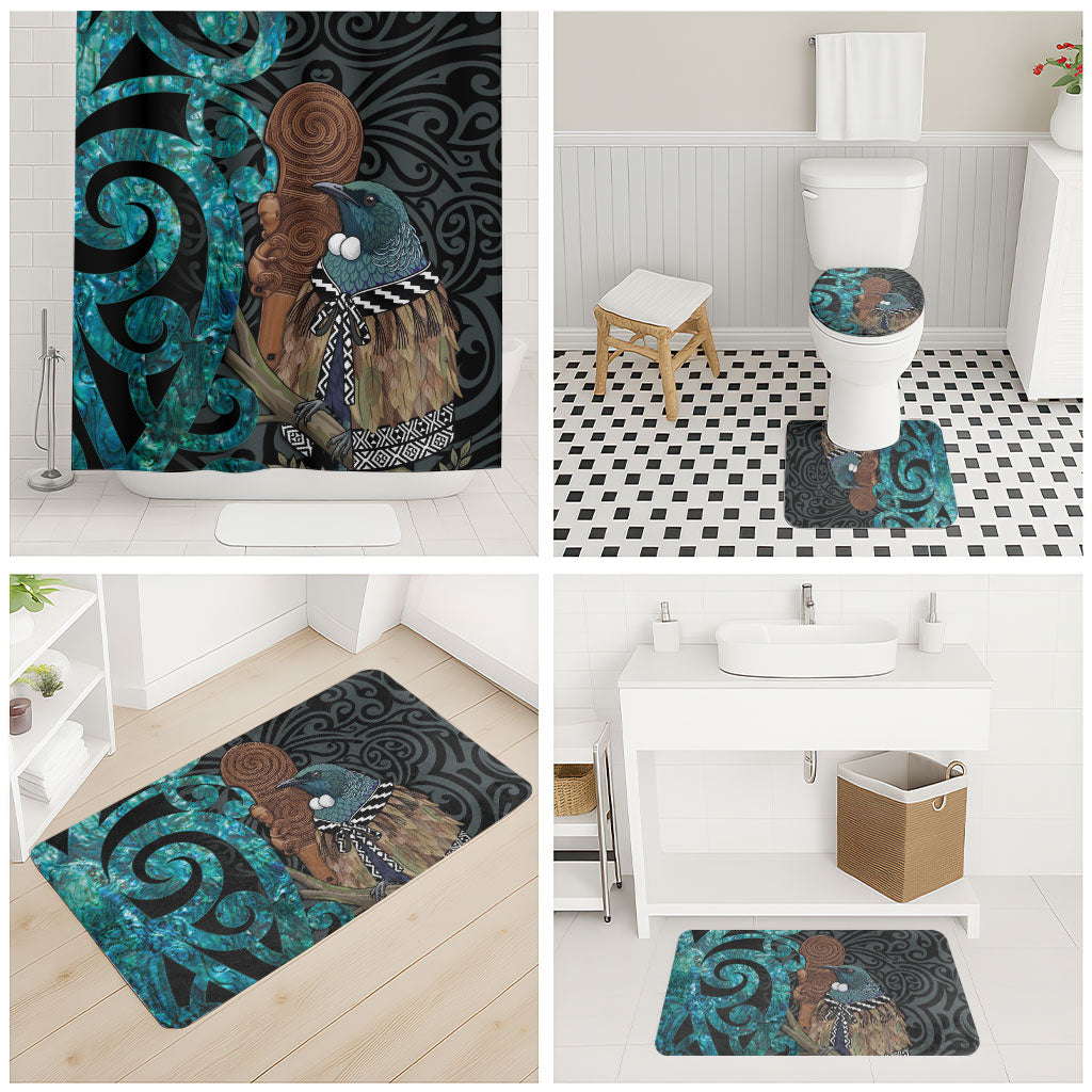 New Zealand Tui Bird Wahaika Bathroom Set Maori Weapon Paua Shell Koru Pattern LT22 - Polynesian Pride