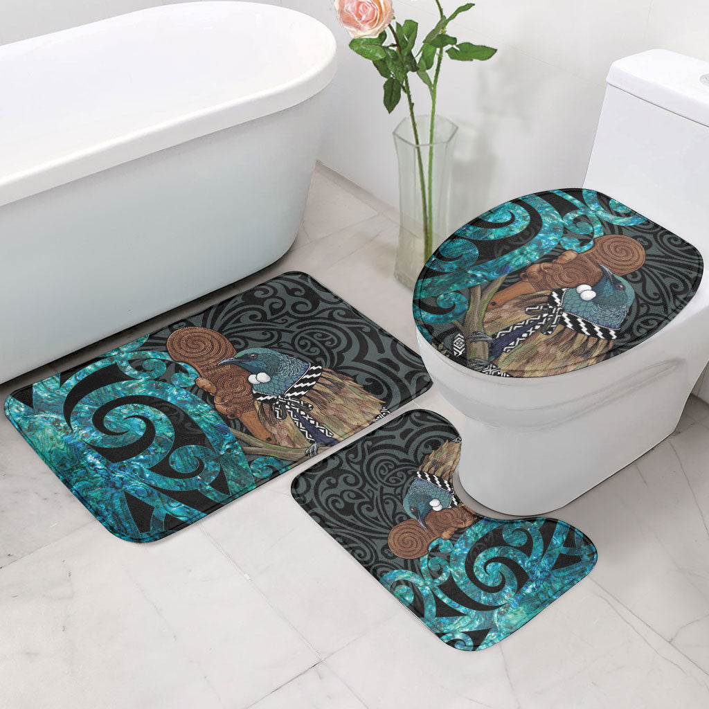 New Zealand Tui Bird Wahaika Bathroom Set Maori Weapon Paua Shell Koru Pattern LT22 - Polynesian Pride