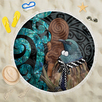 New Zealand Tui Bird Wahaika Beach Blanket Maori Weapon Paua Shell Koru Pattern LT22 One Size 150cm Black - Polynesian Pride