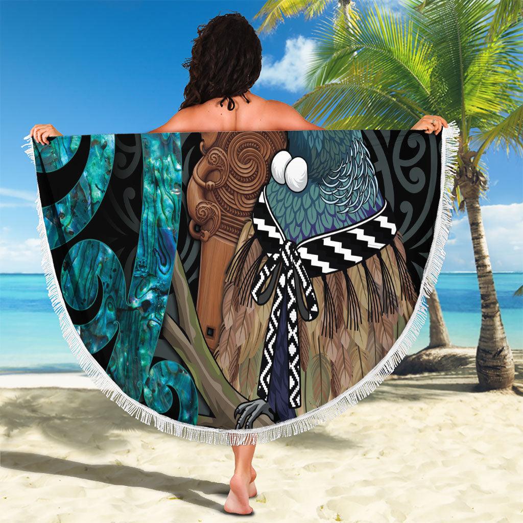 New Zealand Tui Bird Wahaika Beach Blanket Maori Weapon Paua Shell Koru Pattern LT22 - Polynesian Pride
