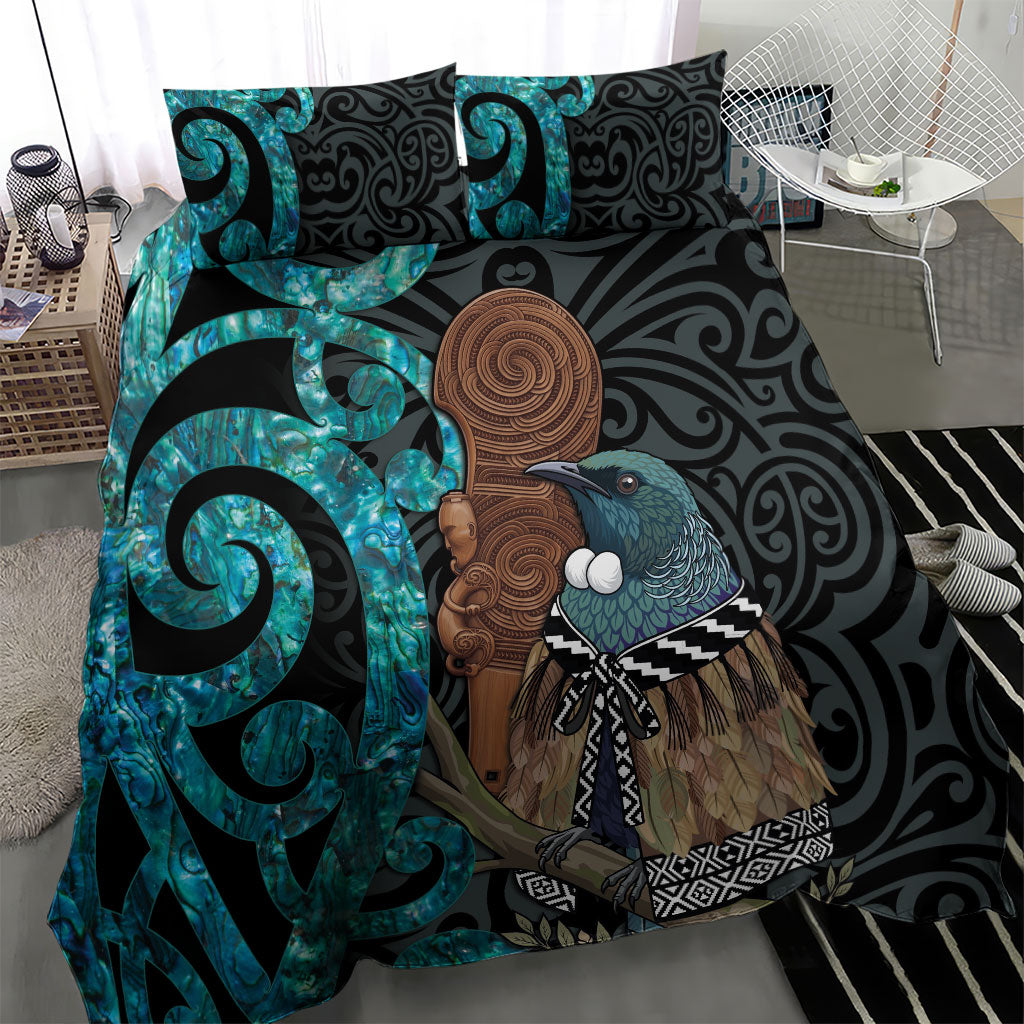 New Zealand Tui Bird Wahaika Bedding Set Maori Weapon Paua Shell Koru Pattern LT22 - Polynesian Pride