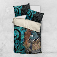 New Zealand Tui Bird Wahaika Bedding Set Maori Weapon Paua Shell Koru Pattern LT22 US Twin 172cm x 218cm Black - Polynesian Pride