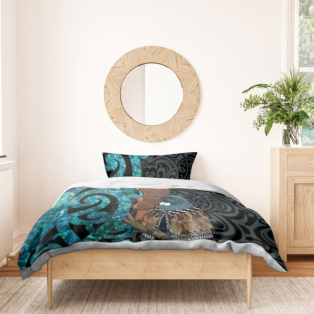 New Zealand Tui Bird Wahaika Bedding Set Maori Weapon Paua Shell Koru Pattern LT22 - Polynesian Pride